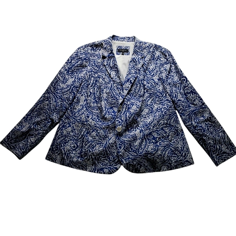 Talbots Blazer Jacket Womens Plus 20W Blue Paisley Two Button Lined Career